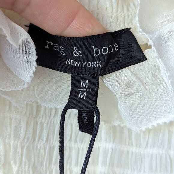 Rag & Bone NWT Kayden Sheer Smocked Blouse women's sz M in Light Dove - Picture 12 of 13